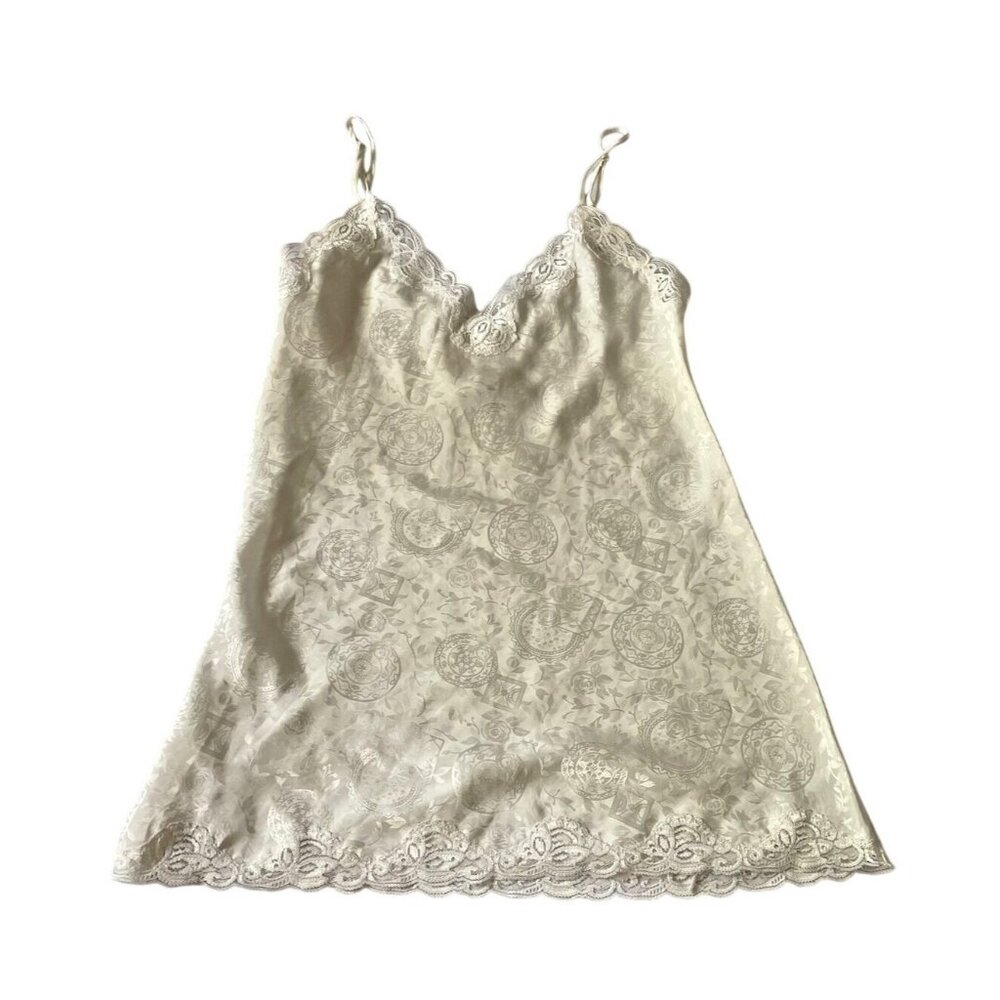 Victoria's Secret Gold Label Satin Shiny Night Gown Sz Medium Lace Distressed